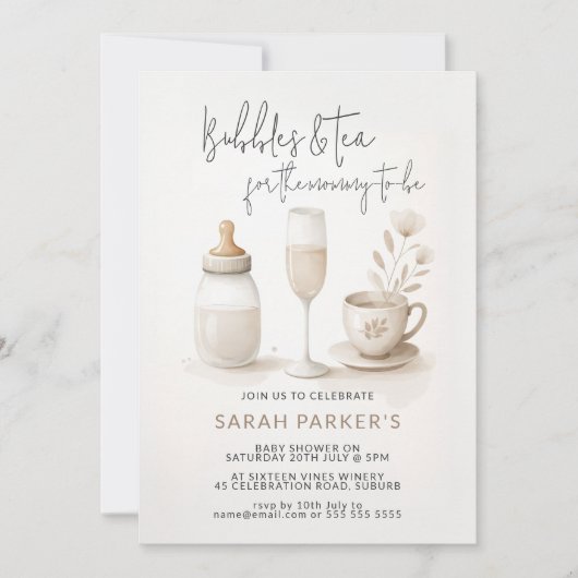 ママが赤ちゃんシャワーになるための泡とお茶 招待状 (正面)
