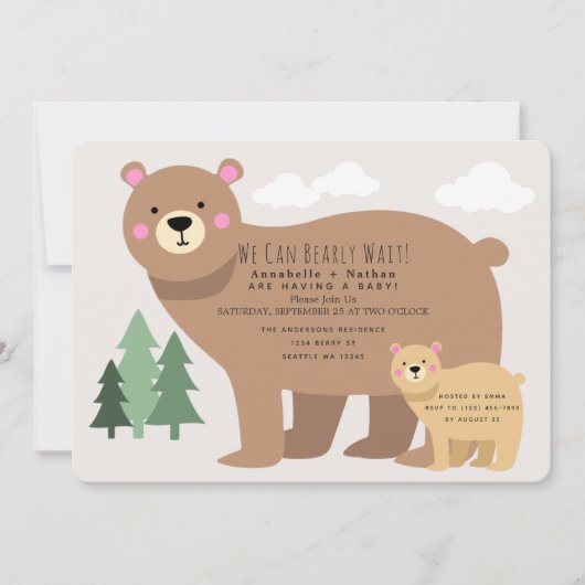 ママが赤ちゃんシャワーを浴びる事を待つのは嬉しい 招待状 (正面)