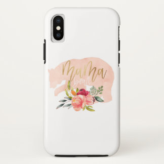 ママくまの花柄の水彩画 iPhone X ケース