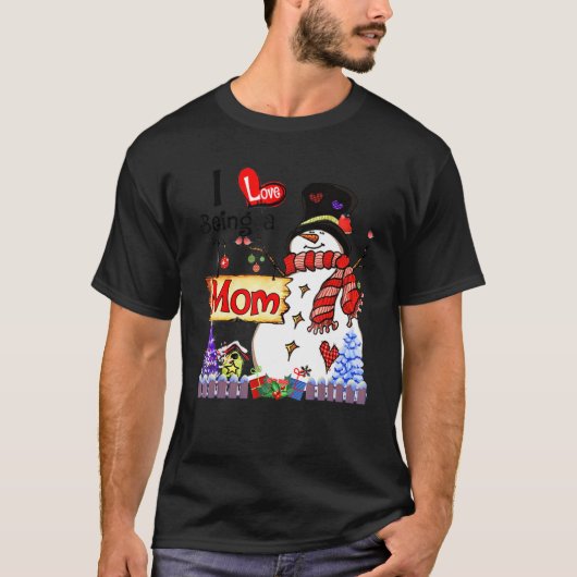 ママであることが大好き 雪だるま クリスマス  Xmas Tシャツ (正面)