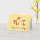 ママとキットキツネマザーズデイイエロー空白の カード (黄色い花)