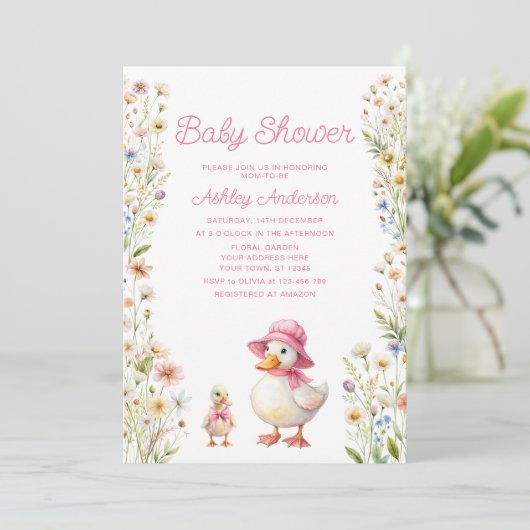 ママとゴスリング女の子の赤ちゃんシャワー 招待状 (スタンド正面)