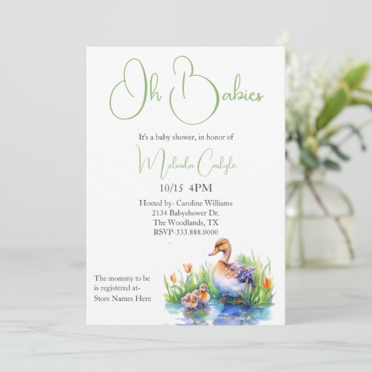 ママとツインダクリングスベビーシャワー 招待状 (スタンド正面)