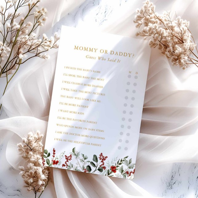 ママとパパの冬の赤ちゃんシャワーゲーム (Winter Baby Shower Mommy or Daddy Game Card)