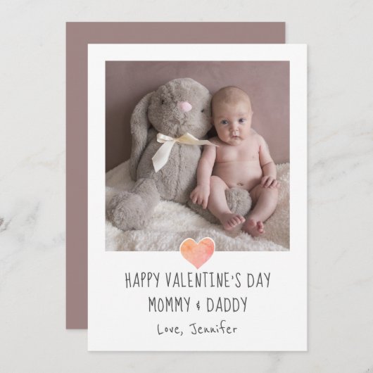 ママとパパの新しい両親のための写真バレンタイン シーズンカード (正面/裏面)