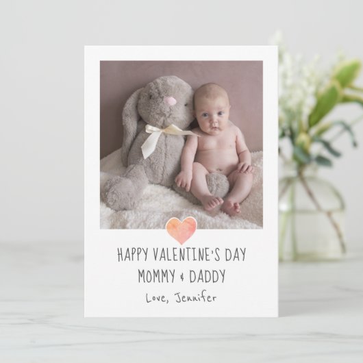 ママとパパの新しい両親のための写真バレンタイン シーズンカード (スタンド正面)