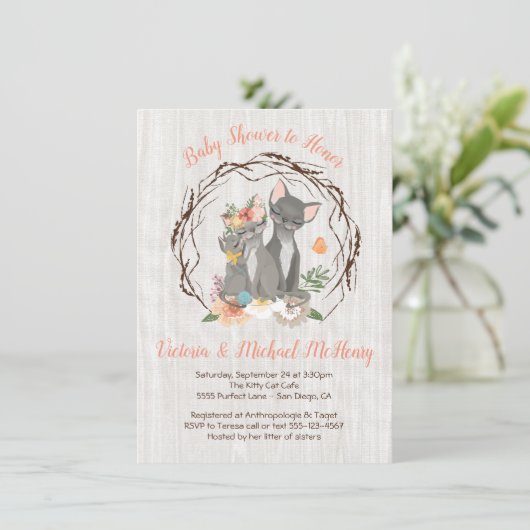 ママとパパの赤ちゃんシャワー招待状の子猫 招待状 (スタンド正面)