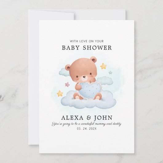 ママとパパの赤ちゃんシャワー熊カード 招待状 (正面)