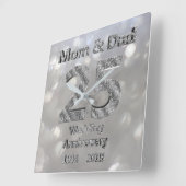 ママとパパの25周年記念 シルバーウェディング 2019 スクエア壁時計 (傾斜)