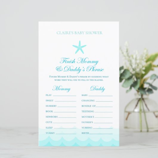 ママとパパフレーズの仕上げ – ベビーシャワーゲーム (スタンド正面)
