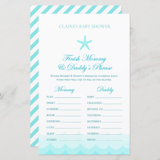 ママとパパフレーズの仕上げ – ベビーシャワーゲーム (正面/裏面)