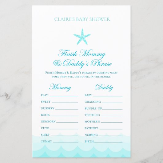 ママとパパフレーズの仕上げ – ベビーシャワーゲーム (正面)