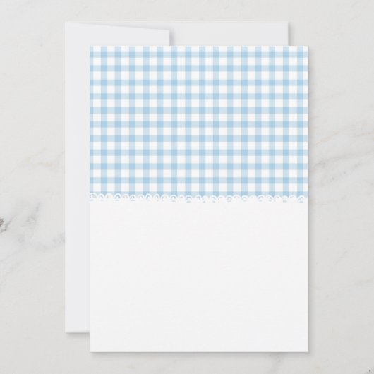 ママとパパ保持ブルーシューズベビーシャワー 招待状 (裏面)