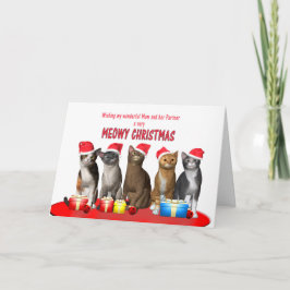 ママとパートナー、クリスマスハットの猫 シーズンカード