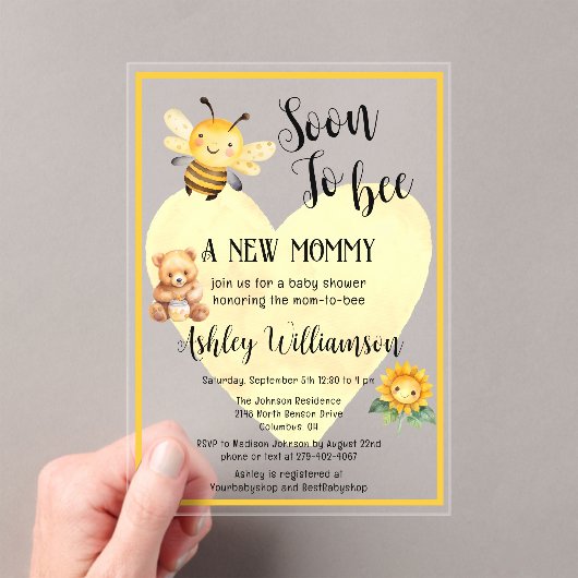 ママとビーはちみつクマ赤ちゃん女の子シャワーアクリル アクリル招待状 (インサイチュ (ポータブル))