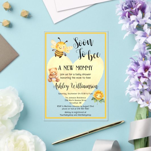 ママとビーはちみつクマ赤ちゃん女の子シャワーアクリル アクリル招待状 (インサイチュ (ウェディング))