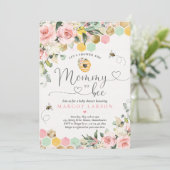 ママとビー・グリーンリー・ピンク&金ゴールドビー・ベビーシャワー 招待状 (スタンド正面)