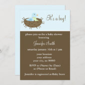 ママとベイビーの鳥の男の子のベビーシャワー 招待状 (正面/裏面)