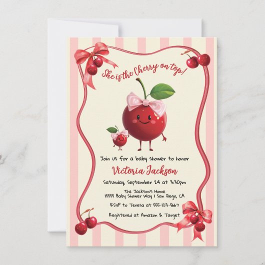 ママとベビーさくらんぼベビーシャワー 招待状 (正面)
