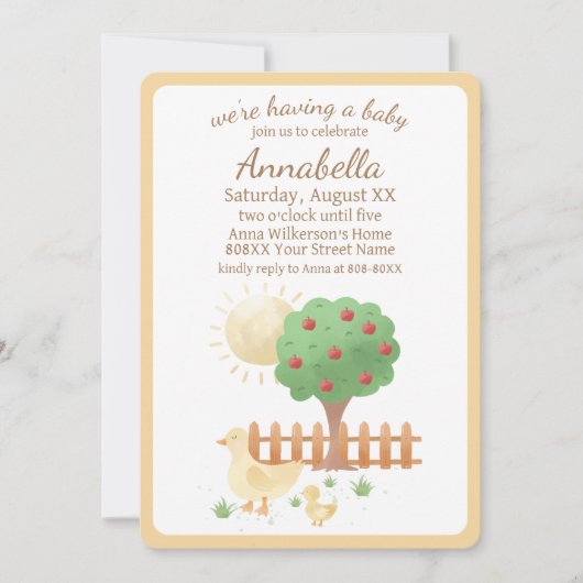 ママとベビーアヒルかわいい赤ちゃんシャワー 招待状 (正面)