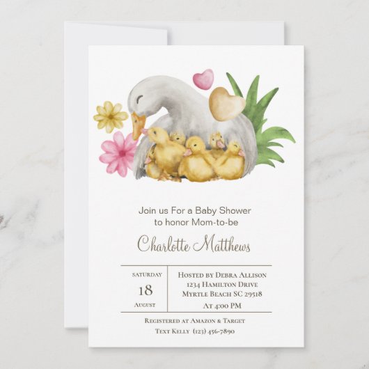 ママとベビーアヒル水中競技動物ベビーシャワーI 招待状 (正面)