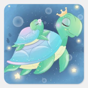 ママとベビーウミガメ スクエアシール