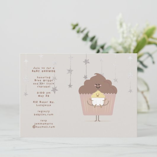 ママとベビーカップケーキベビーシャワー招待状 招待状 (スタンド正面)