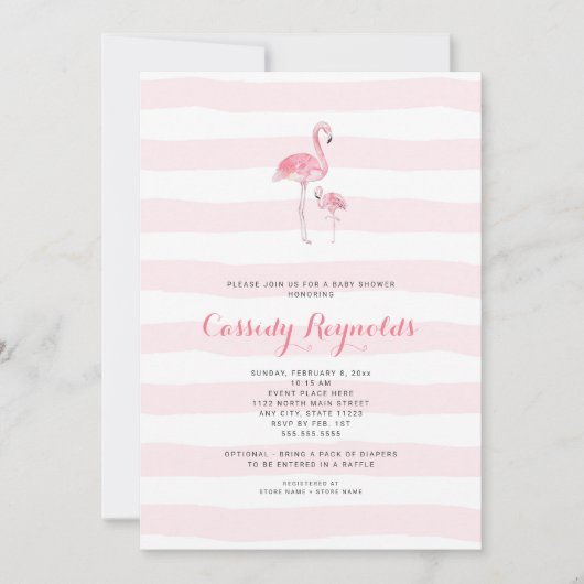 ママとベビーガールのフラミンゴ赤ちゃんシャワー 招待状 (正面)