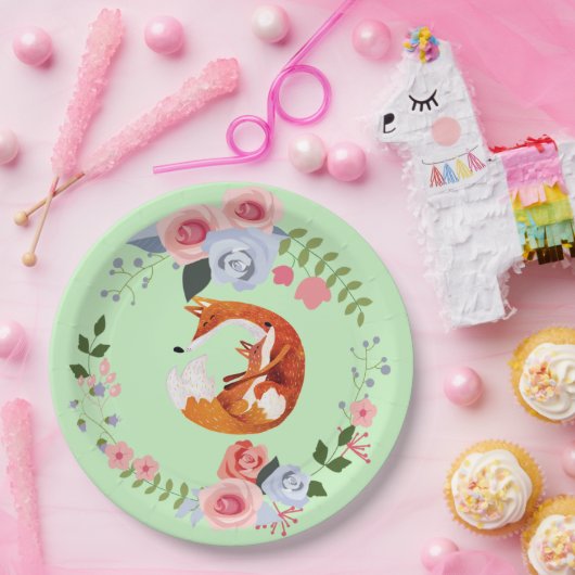 ママとベビーキツネベビーシャワー ペーパープレート (パーティー)