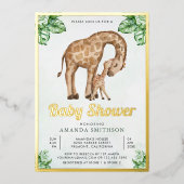 ママとベビーキレーフサファリベイビーシャワー金ゴールド 箔招待状 (正面)