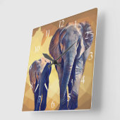 ママとベビーゾウの秋装飾用クッション スクエア壁時計 (傾斜)