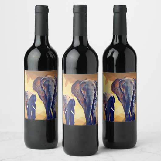 ママとベビーゾウの秋 ワインラベル (ボトル)