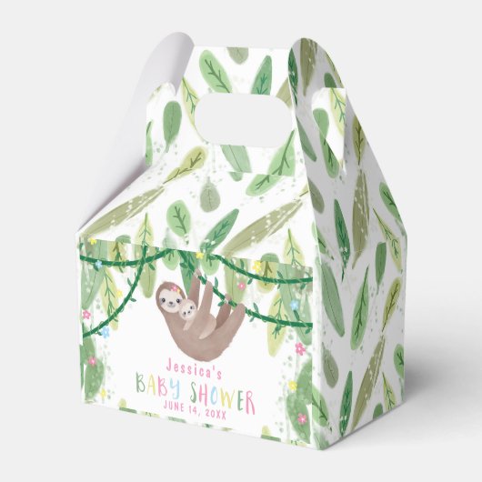 ママとベビーナマケモノ女の子の赤ちゃんシャワー フェイバーボックス (正面サイド)