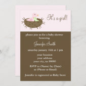 ママとベビーバードガールベビーシャワー 招待状 (正面/裏面)