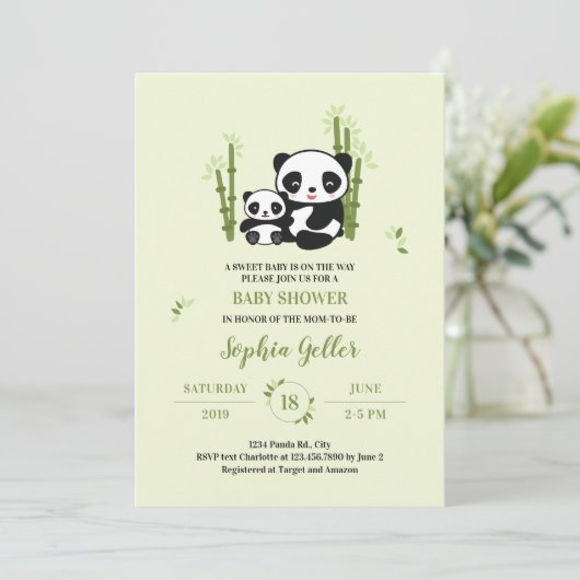 ママとベビーパンダベアーベイビーシャワー招待状 招待状 (スタンド正面)
