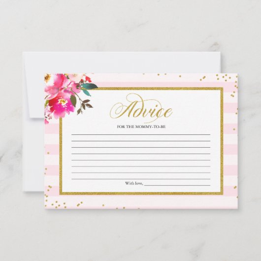 ママとベビーピンクの金ゴールドフローラ赤ちゃんシャワー用アドバイス 招待状 (正面)