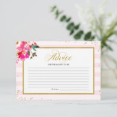 ママとベビーピンクの金ゴールドフローラ赤ちゃんシャワー用アドバイス 招待状 (スタンド正面)