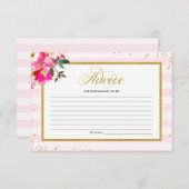 ママとベビーピンクの金ゴールドフローラ赤ちゃんシャワー用アドバイス 招待状 (正面/裏面)