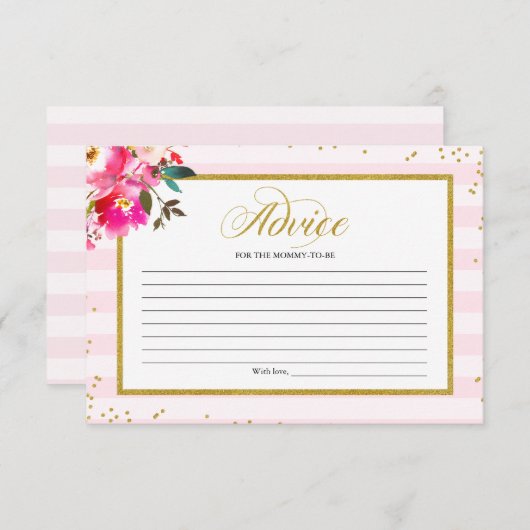 ママとベビーピンクの金ゴールドフローラ赤ちゃんシャワー用アドバイス 招待状 (正面/裏面)