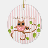 ママとベビーフクロウ セラミックオーナメント (左)