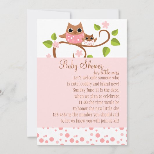 ママとベビーフクロウ 招待状 (正面)