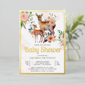 ママとベビーフローラディアベビーシャワー金ゴールド 箔招待状 (立ち正面)