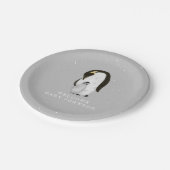 ママとベビーペンギンニュートラルグレーベビーシャワー ペーパープレート (アングル)