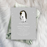 ママとベビーペンギンニュートラルグレーベビーシャワー 招待状<br><div class="desc">雪片に囲まれたママとベビーペンギンのイラストレーションをフィーチャーした冬の赤ちゃんシャワーテーマ。背景はグレー。文字カスタマイズと大事な行事の詳細。</div>