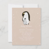 ママとベビーペンギンピンクガールベビーシャワー 招待状 (正面)