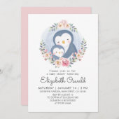 ママとベビーペンギンフローラベビーシャワー 招待状 (正面/裏面)