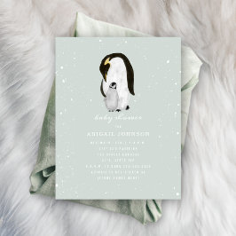 ママとベビーペンギンブルーボーイベビーシャワー 招待状