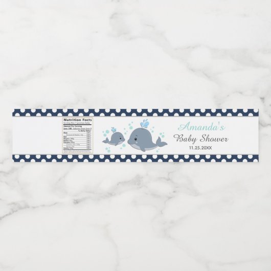 ママとベビーホエールベイビーシャワー少年パーティーの好意 ペットボトルラベル (シングルラベル)