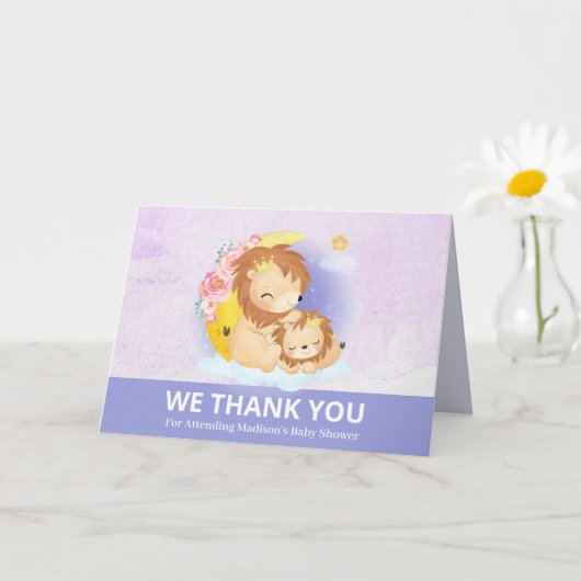 ママとベビーライオンパープルサンキューカード カード (小さな植物)