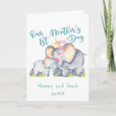 ママとベビー象ティール(緑がかった色)第1母の日カード シーズンカード (正面)